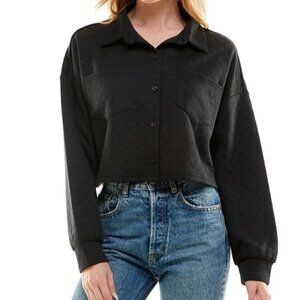 NWT Juniors L NO COMMENT NY/LA Black Cropped Quilted Shirt Jacket
